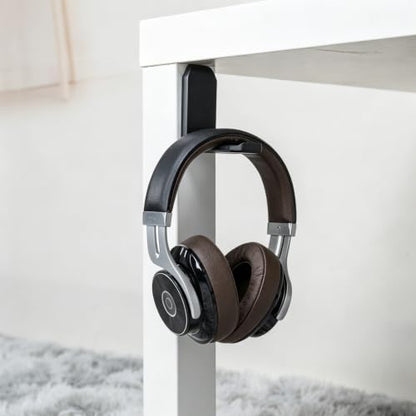 KIWIFOTOS Adhesive Desk Headphone Hanger, Foldable PC Gaming Headset Holder Stand, Adhesive Holder Mount for Wall, Headphones Hook Mount Under Desk - Black - color: Black