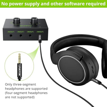 LiNKFOR 4 Port 3.5mm Stereo Audio Switch, 4 Way Stereo Audio Selector, 4 Input 1 Output / 1 Input 4 Output Audio Splitter with Volume Control and 4 Channel Switch Knob - size: 4 Ports 3.5mm