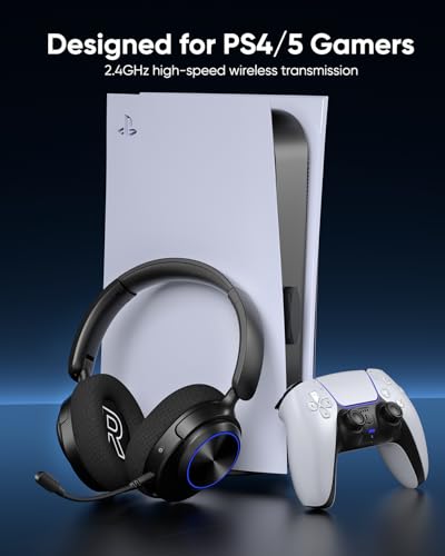 INGA Wireless Gaming Headset for PS5, PS4, PC, Mac, Switch, Game/Chat Balance for PS5/4, 2.4GHz/Bluetooth 5.2, ENC Noise-Cancelling Mic, 7.1 Surround Sound, 3.5mm Wired for Xbox Controller (Blue LED)