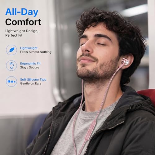 ADOOPE USB-C Wired Earbuds with Microphone, in-Ear Headphones for Android & USB-C Devices, Noise-Isolating Stereo Earphones with Inline Remote for Phone Calls, Music & Video - Pink - color: Pink