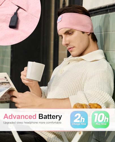 Perytong Sleep Headphones Wireless, Bluetooth Sports Headband Headphones with Ultra-Thin HD Stereo Speakers Perfect for Sleeping,Workout,Jogging,Yoga,Insomnia, Air Travel, Meditation (Bright Pink) - color: Bright Pink