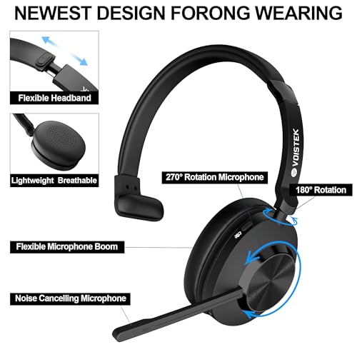 Wireless Headset with Mic for Work,Bluetooth Single Ear Headset for Laptop
