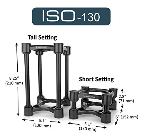 IsoAcoustics Iso-Stand Series Speaker Isolation Stands with Height & Tilt Adjustment: Iso-130 (5.1" x 6”) Pair - size: ISO-130 (13 x 15.2 cm)
