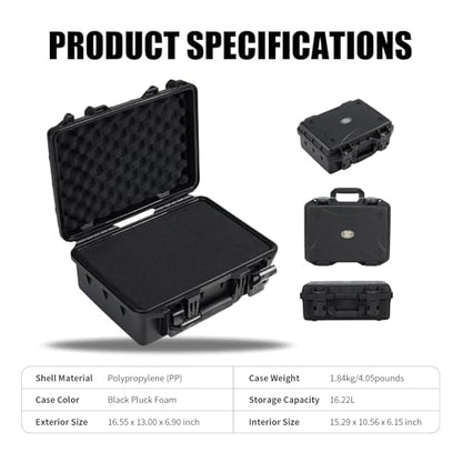 Waterproof Hard Case with Foam 16.5 x 13 x 6.9 Inch, IP67 Hard Storage Case with Customizable Foam Insert, Protective Storage Case for Microphone, Camera, Electronics, Drone, Tools & Equipment - size: 16 inch Pluck Foam