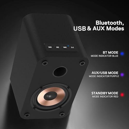 LONPOO Blueooth Computer Speakers for Desktop PC and Laptop, Plug-N-Play, 30W RMS Active Bookshelf Speaker with 3-Inch Full Range Speaker,Support USB Playback,Aux-in and 3.5mm Earphone Port