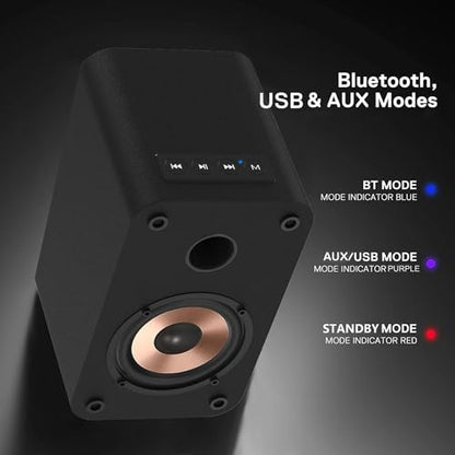 LONPOO Blueooth Computer Speakers for Desktop PC and Laptop, Plug-N-Play, 30W RMS Active Bookshelf Speaker with 3-Inch Full Range Speaker,Support USB Playback,Aux-in and 3.5mm Earphone Port
