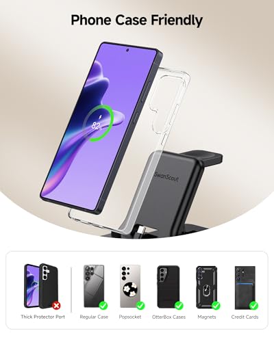 25W USB C Fast 3-in-1 Foldable Charging Dock for Samsung Phone Watch & Buds | 25W Fast Charging, for Galaxy S26/S25/Z Flip 8/Fold 8/A57/A36, for Galaxy Watch Ultra/8-5, USB C Buds, SwanScout 701S,