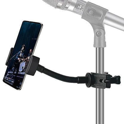 JCWINY Mic Stand Phone Holder, Flexible Phone Holder for Microphone Stand, Adjustable iPhone Mic Stand Holders, Music Stands Phone Holders for iPhone 14 13 12 MAX Pro Samsung Galaxy All Smartphones - style: Standard