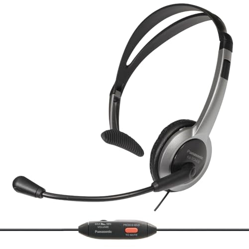 Panasonic Comfort Fit Headset for TCA Series Cordless Landline Phones, Foldable Headset with Flexible Noise-Cancelling Microphone and Volume Control, 2.5 mm Plug, Grey/Silver KX-TCA430 - size: Regular