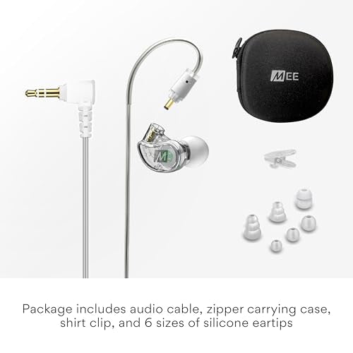 MEE audio M6 Single-Side Earbud, Right Side, 15" Cable, 3.5 mm Plug (Clear) | Extra-Short Cable, For 2-Way Radios, Speaker Mics & PTT Systems, One Wired Earphone, Moldable Earhook & Stereo-to-Mono - size: Right ear