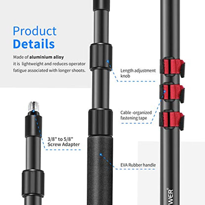 NEEWER NW-7000 Microphone Boom Arm | 3 Section, Extendable Handheld Mic Arm, 3/8" & 3/8" to 5/8" Screw Adapter, 3ft to 8ft Adjustable Length, Auxiliary - style: ST-NW-7000