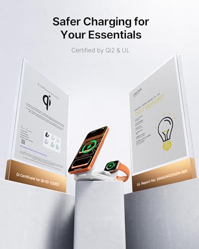 INIU Foldable Magnetic Wireless Charger, Qi2 Certified 3-in-1 Travel Charging Station with 15W Fast Charge - Compatible with Mag-Safe for iPhone 17/16/15 Series, Apple Watch, AirPods (White) - color: White