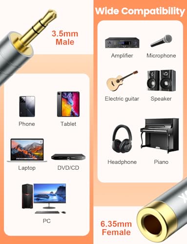 VANAUX 1/4'' to 3.5 mm Headphone Adapter 2PACK, 3.5 mm(1/8'') Plug Male to 6.35 mm (1/4'') Jack Female Stereo Adapter for Headphone, Guitar, Digital Piano, Speaker, Amplifier