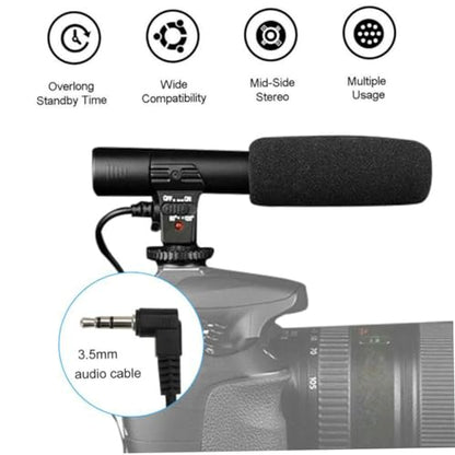 Mikinona Professional Camera Microphone for DSLR Camcorder with Long Pickup Distance Up to High-Definition Stereo Sound Cable Hot Shoe and Screw Mount for Interview Recording and Live