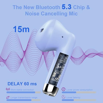 Wireless Earbuds, Bluetooth 5.4 Earbuds Stereo Bass, Bluetooth Headphones | in Ear Noise Cancelling Mic, Earphones IP7 Waterproof Sports, 32H Playtime USBC Charging Case Purple Ear Buds for Android iOS - color: Glossy Purple