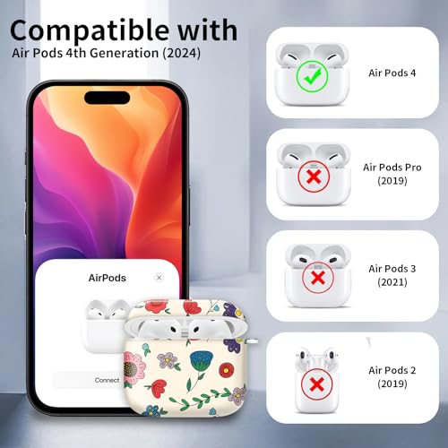 Compatible with AirPods 4th Generation Case 2024, Shockproof Cover with Golden Buckle for Women & Girls, Protective Anti-Drop Design(Cute Cartoon Flower) - color: Cute Cartoon Flower
