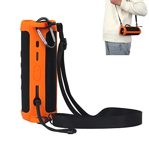 Case for JBL flip 6,JOYSOG Silicone Carrying Case Protect Pouch Sleeve Protector Cover Travel Bag with Shoulder Strap for JBL FLIP 6 Bluetooth Speaker (Orange) - color: Orange