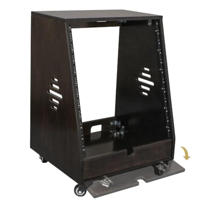 Sound Town DIY 12U Slanted Studio Rack with 2U Lower Storage, Casters, for Home Studio and Recording Room, Baltic Birch Plywood, Black Espresso (SDRK-12TD) - size: 12U,Black Espresso