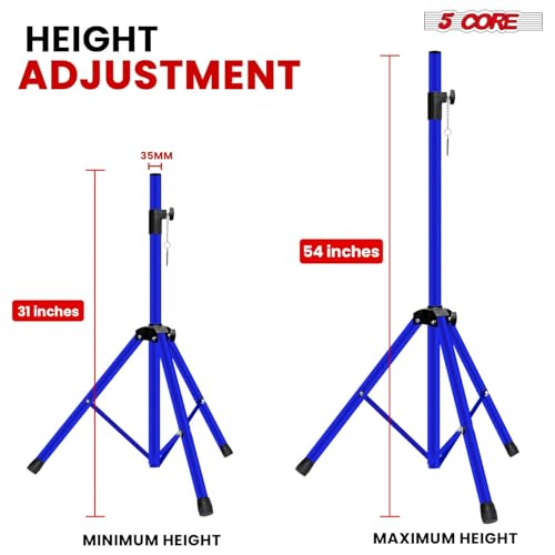 5Core Speaker Stands Pair PA DJ Tripod Heavy Duty w 35mm Mount Insert w Bag - color: Blue