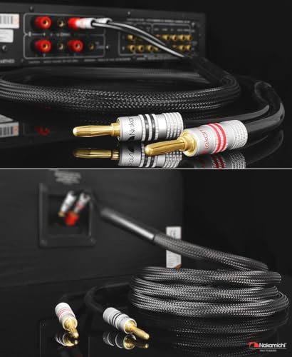 Nakamichi 24k Gold Plated Banana Plugs Speaker Cables 99.9% OFC (6 Feet) | Oxygen-Free Copper, Excel Series, Amplifier Heavy Duty Braided In-Wall CL2 Rated Wires - Black (12AWG / 6ft / 1.8m) 2-Pack - color: Black, size: 12 AWG (6-Feet)