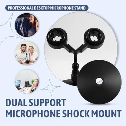 Universal Dual Microphone Kit with Twin Support Stand and Shock Mount for Recording Studios