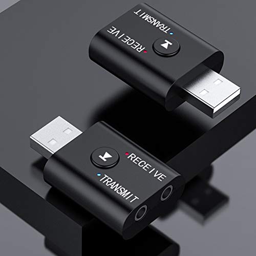 BT Transmitter for TV, 2 in 1 USB BT Adapter Transmitter and Receiver with Independent Circuit Design, for Car Speaker TV Computer Projector MP3 Phone, Dual Mode 15m Range
