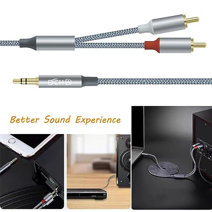 DCHAV 3.5mm to RCA Audio Cable 4ft 2 Male RCA Aux Cord Adapter Headphone Jack Y Splitter for Speaker Stereo Car Subwoofer TV MP3 Laptop Amplifier with Nylon Braided Wire Gold Plated Plug Red White - style: 3.5mm to 2 RCA