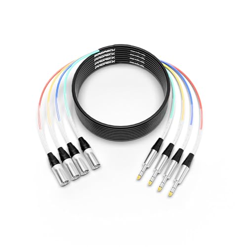 PRORECK 6.1m(20피트) 스네이크 케이블, 4채널 차폐 오디오 케이블 0.6cm(1/4인치) TRS to XLR 수, 전문 무대, 스튜디오 및 라이브를 위한 컬러 마크 커넥터 포함(PR-TRS/XLR-4 x 20M) - style: 4채널 6.1m(20피트)