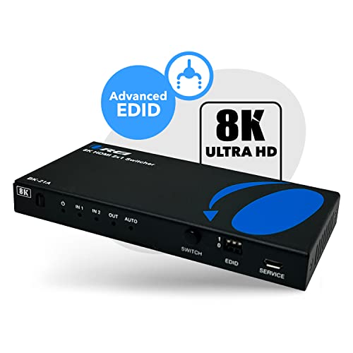OREI 8K HDMI 2.1 2-Port Switch with Audio Extractor 48 Gbps, 8K@60Hz, EDID | hdmi switch with audio extractor, hdmi 2 in 1 out, Audio Out, HDCP 2.3, Gaming & Streaming, IR Remote, Plug & Play