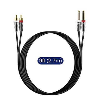 J&D Dual 1/4 inch TS to RCA Cable, 9 feet, Heavy Duty Audio Interconnect, Compatible with AV Receiver, Speaker, Amplifier - size: 9 Feet
