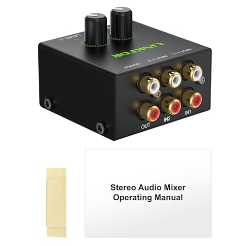 LiNKFOR 2 Channel Mixer Mini Stereo Mixer,RCA Stereo Audio Mixer | Suitable for TV, computers, game consoles and CD players and all devices with standard RCA interfaces