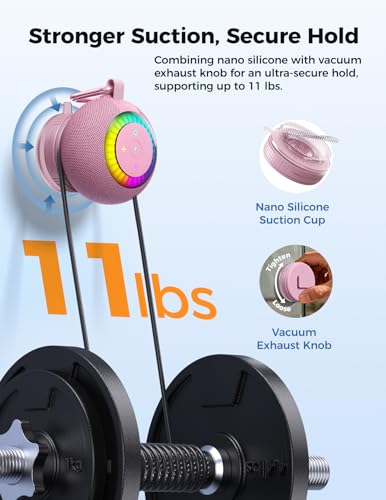 Bluetooth Shower Speaker IPX7 Waterproof: Removable Suction Cup, Pink | 360° Surround Sound, Vacuum-Lock, RGB Light, Portable Wireless Speaker for Beach, Pool, Kayak, Gifts for Adults Teens - color: Pink