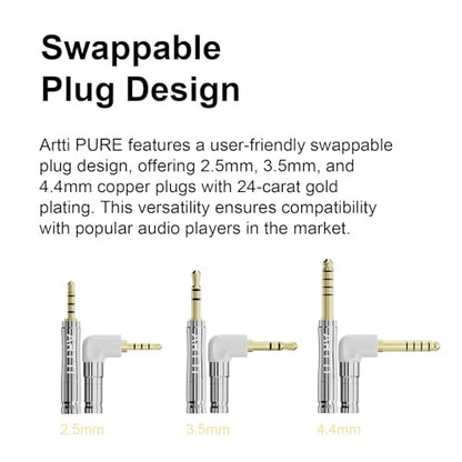 ARTTI A3 Pure IEM Earphone Cable 2.5/3.5/4.4mm 3in1 Plug Detachable Earbuds Upgraded Cable, Replacement Cable for Audiophile Musician(2PIN, Right Angle) - size: 2PIN BEND