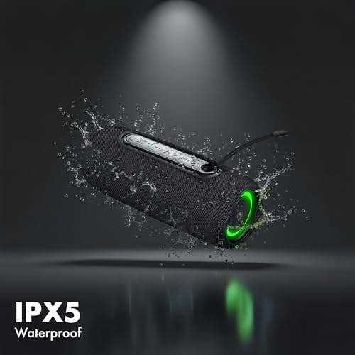 Fisher Portable Bluetooth Speakers IPX5 Waterproof Speaker, 14W Peak Power | Stereo Bluetooth Speaker, RGB Lights, TWS, BT 5.3, Built-in Mic, Hands Free Calling Speakers Bluetooth Wireless, Use Anywhere - color: Black