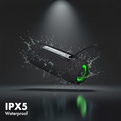 Fisher Portable Bluetooth Speakers IPX5 Waterproof Speaker, 14W Peak Power | Stereo Bluetooth Speaker, RGB Lights, TWS, BT 5.3, Built-in Mic, Hands Free Calling Speakers Bluetooth Wireless, Use Anywhere - color: Black
