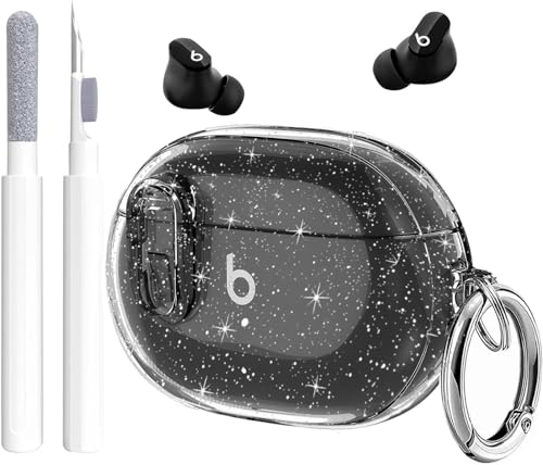 Beats Studio Buds/Studio Buds Plus Case Cover Clear 2021/2023 Men Lock Clip with Cleaner Kit, GARTOO Protective Case for Women Girls Kids Black Glitter - color: Black Glitter