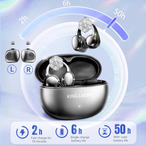 King Lucky i121 Open Ear Clip On Earbuds Wireless Bluetooth Ear Clip Headphones with Mic,Noise Cancelling, Waterproof IPX4,for Small Ears,Perfect for Running,Sports,and Glasses Wearers (03-Black) - color: 03-Black