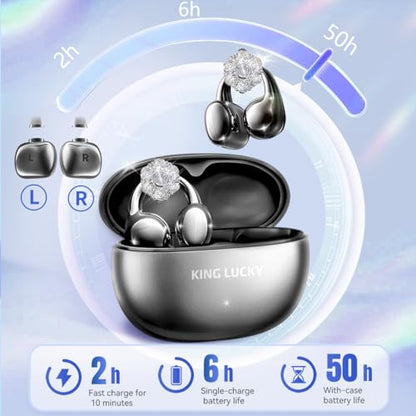 King Lucky i121 Open Ear Clip On Earbuds Wireless Bluetooth Ear Clip Headphones with Mic,Noise Cancelling, Waterproof IPX4,for Small Ears,Perfect for Running,Sports,and Glasses Wearers (03-Black) - color: 03-Black