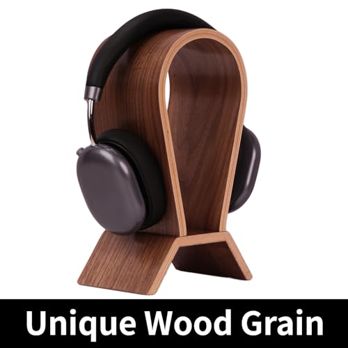 Wood Headphone Stand for Desk - Headset Holder Cute Gaming Wooden Headphones Hanger Hook Rack Base Storage Head Phone Accessories - color: Walnut Ladder