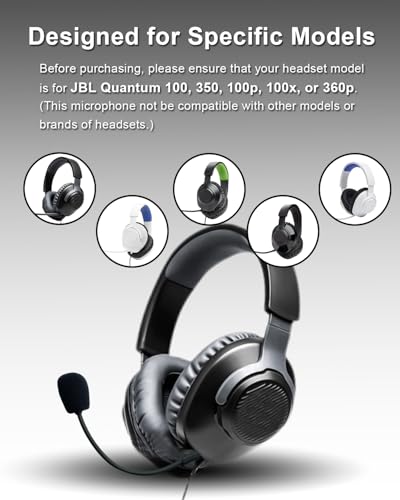 Replacement Game Microphone for JBL Quantum 100 Headsets | For PS5 PS4 PC Xbox MAC, Detachable Noise Cancelling, Game Voice Mic Boom, 2.5mm Jack, Black