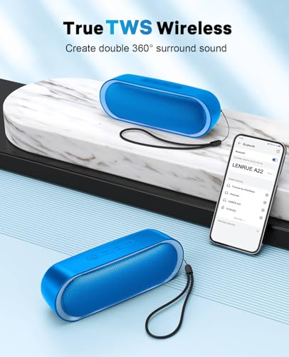 LENRUE Bluetooth Speakers, Waterproof Portable Speakers with TWS, 24 Playtime, Stereo Sound, Wireless for Home Shower Pool Beach Outdoor - color: light blue