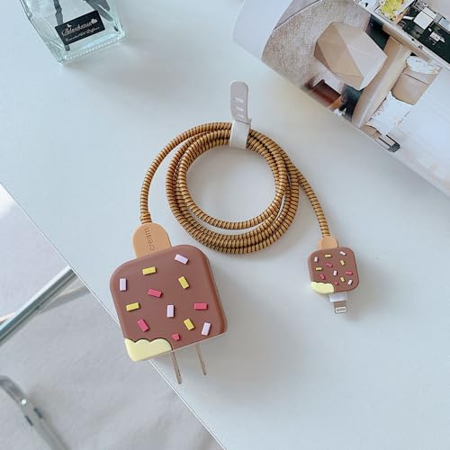 ZOSTLAND 5 in 1 DIY 18W 20W Heart Shape Protector Data Cable USB Charger Line Earphone Wire Saver Organizer Compatible with iPhone 11 12 13 14 15 Pro Max - color: Chocolate