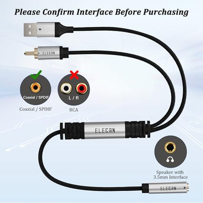 Elecan DAC 192kHz Unidirectional S/PDIF Coaxial RCA Male to 3.5mm AUX Female Converter Cable 2 Ft, Digital to Analog Audio Adapter USB Powered, Hi-Fi Stereo for TV Blu-Ray Speaker Headphone +Ties - size: 2FT, style: RCA to Female Aux