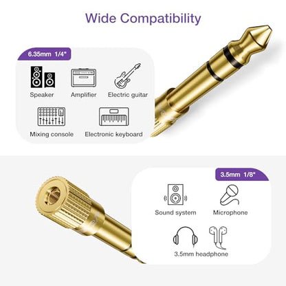 VCE 3.5mm to 1/4 Adapter Stereo Headphone Jack Adapter, 24K Gold-Plated | Seamless Audio Connection, Premium Sound Fidelity, Secure TRS Connection for Aux Cable, Guitar Amplifier, Headphone