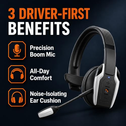 Trucker Bluetooth Headset, Bluetooth 6.0 Wireless Headset with ENC Noise Cancelling Mic, 58H Play Time, Hands-Free Headset for Truck Drivers, Office Calls & Driving-Silver - color: Silver