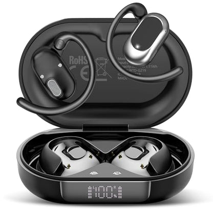 Open Ear Headphones, NEW Over Ear Earbuds with 4 ENC Noise-Canceling Mic | Ultra-Comfort Bone Conduction Earbuds, BT5.4, HD Stereo, IPX7 Waterproof, Ergonomic Earhooks,36H Sports Ear Buds for Running - color: A-Deep Black