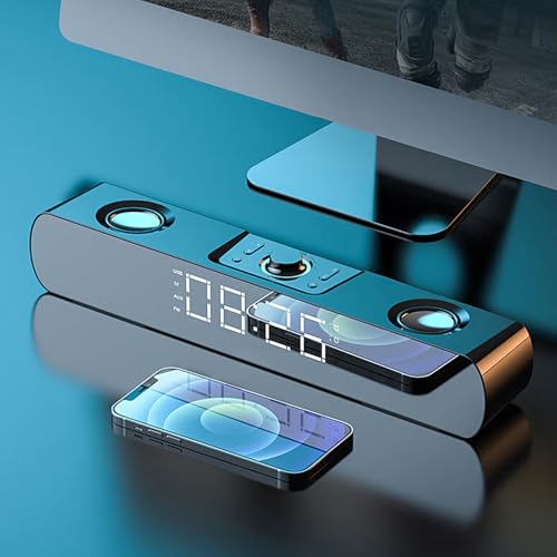 Zunate Bluetooth Soundbar for PC/Laptop - HiFi Gaming Speaker with USB, AUX, Built-in Subwoofer, FM Radio & Alarm Clock (Black) - color: Black