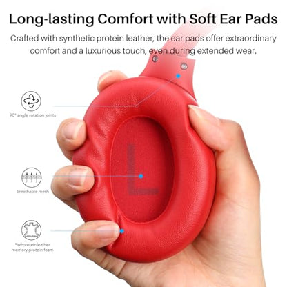 TOZO Hybrid Active Noise Cancelling Headphones, Hi Res Audio | Wireless Over Ear Bluetooth Headset, 60H Playtime, Custom EQ via App Deep Bass Comfort Fit Ear Cups, for Home Office Travel - color: Red