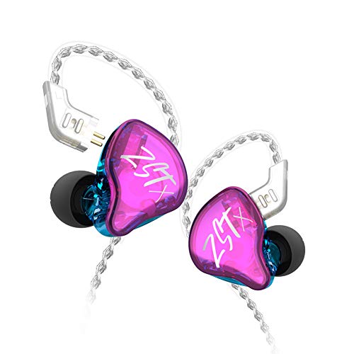 KZ ZST X Hybrid in-Ear Earphones, Purple | HiFi Musician Monitor Earbuds, Detachable 2-Pin Cable, 10mm DD+BA, Noise-Isolating, In-Ear Headphones, Gaming IEM - color: Purple, size: Without Mic