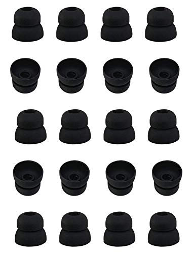 Zotech 20 Pcs Large Silicone Replacement Ear Buds Tips (Black) (Double Flange)